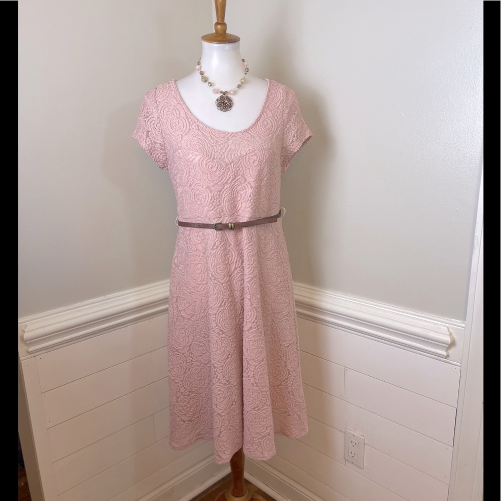 Pink Blush Floral Lace Dress L (jrs.) FREE SHIP
